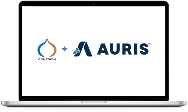 Laptop showing Cohesion's AURIS integration dashboard for restaurants