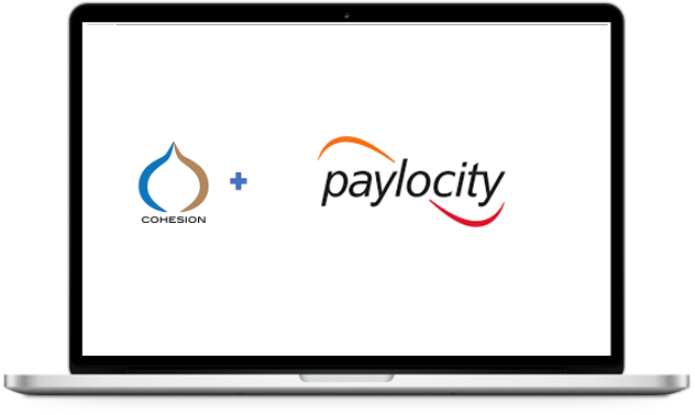 Laptop showing Cohesion's Paylocity integration dashboard for restaurants
